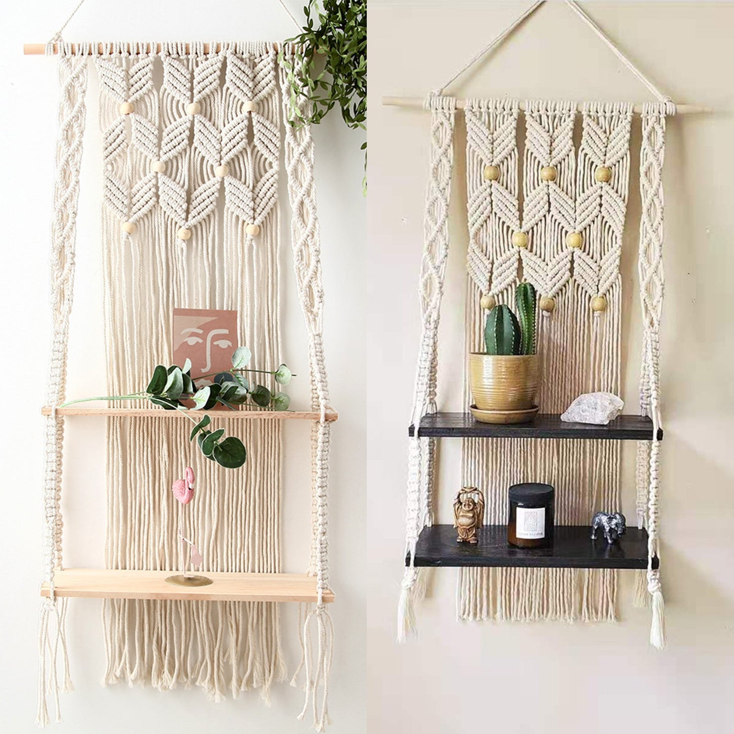 Hand-Woven Macrame Hanging Shelf