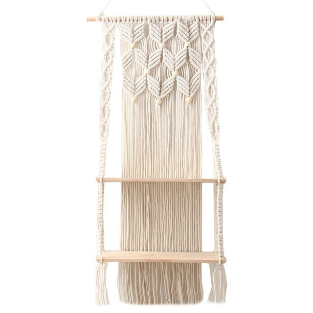 Hand-Woven Macrame Hanging Shelf