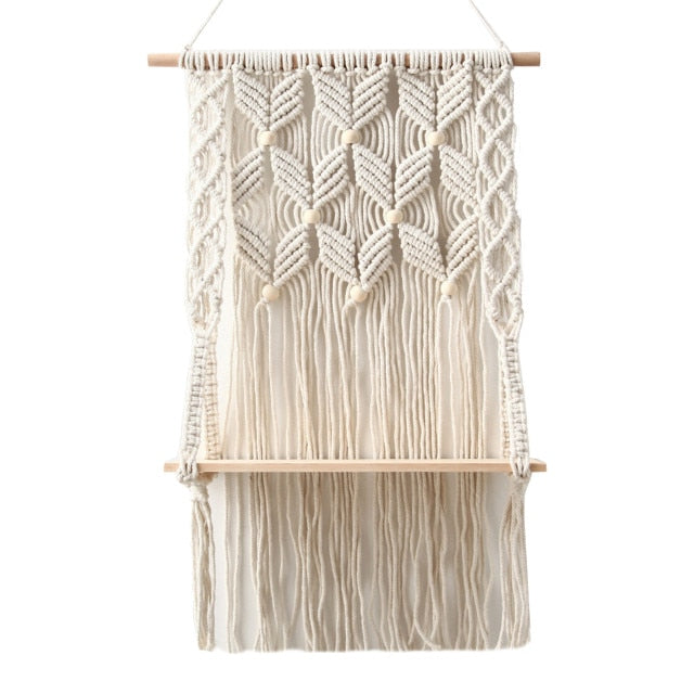 Hand-Woven Macrame Hanging Shelf