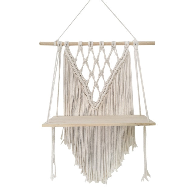 Hand-Woven Macrame Hanging Shelf