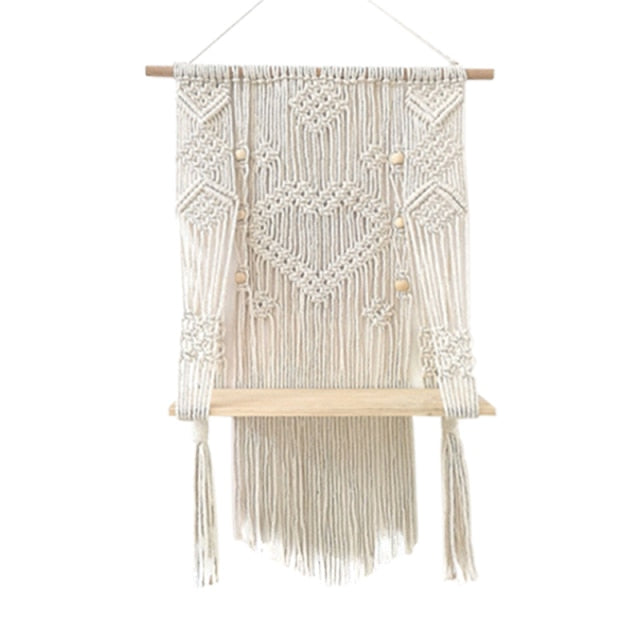 Hand-Woven Macrame Hanging Shelf