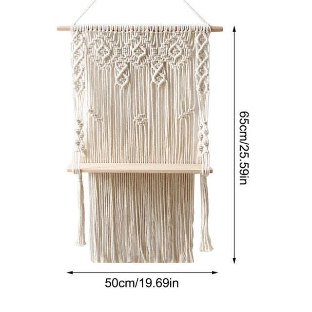 Hand-Woven Macrame Hanging Shelf