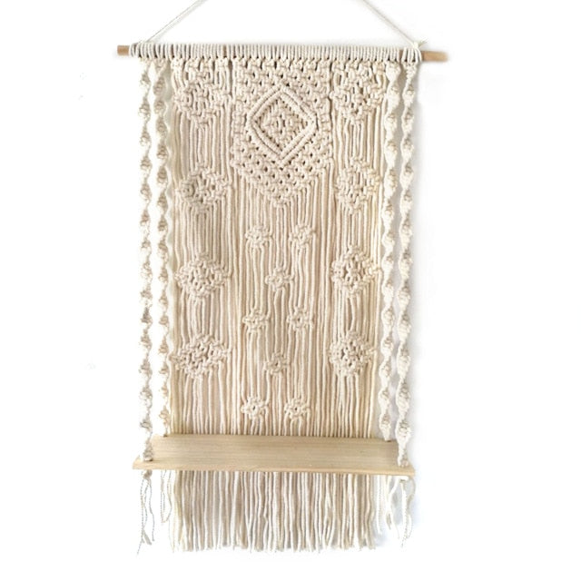 Hand-Woven Macrame Hanging Shelf