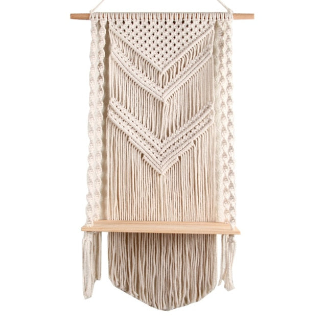 Hand-Woven Macrame Hanging Shelf