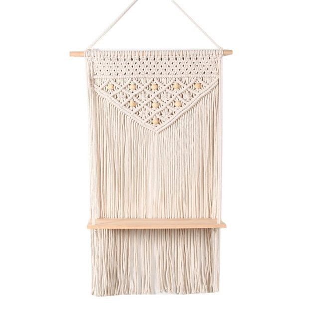 Hand-Woven Macrame Hanging Shelf