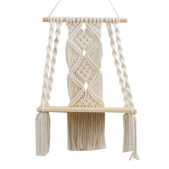 Hand-Woven Macrame Hanging Shelf