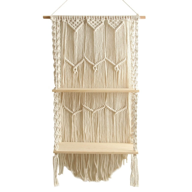 Hand-Woven Macrame Hanging Shelf